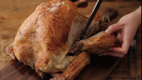 Slicing Yummy Roasted Chicken GIF