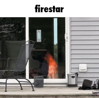 Sliding Glass Door With Fire And Word Firestar GIF