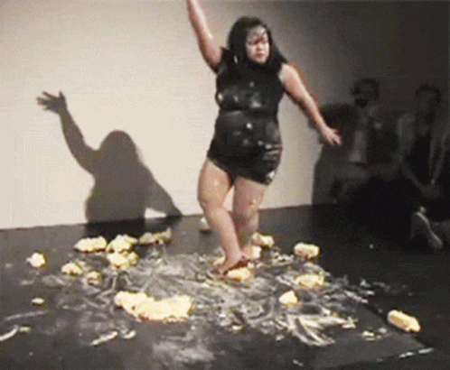 Woman Slip On Messy Floor GIF