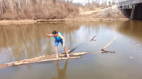 Slipping On The Fallen Tree GIF