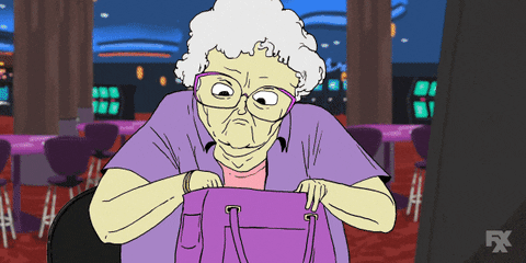 Slot Machine Cartoon Old Lady Playing GIF