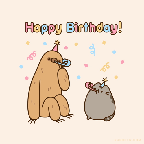 Sloth and Cat Saying Happy Birthday