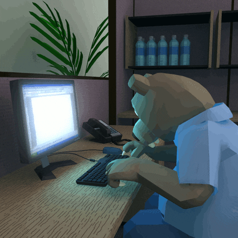 Slow Typing Brown Bear Work From Home GIF