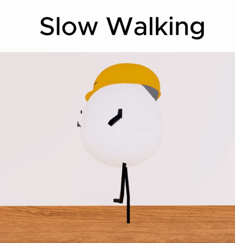 Slow Walking Cartoon Character in Yellow Hard Hat