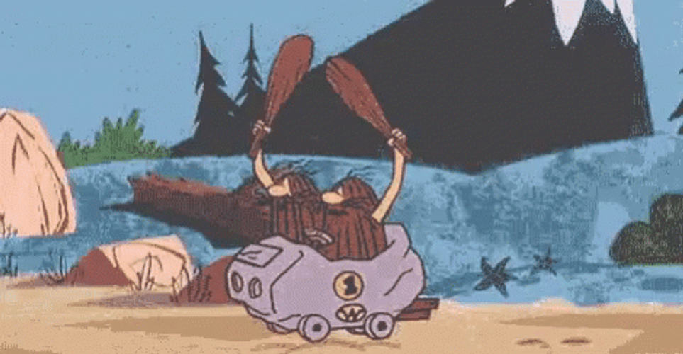 Slug Brothers Going First In Caveman Cart Race  GIF
