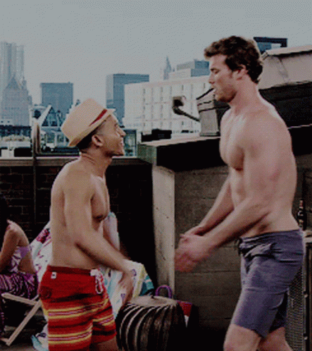 Small And Big Men Chest Bump GIF