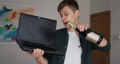 Smashing Computer Frustrated Man Pouring Wine GIF