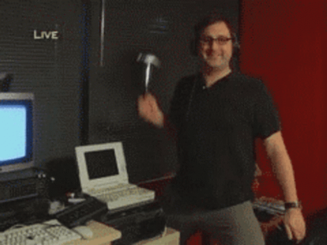 Smashing Computer Fixing Old Computer Meme GIF