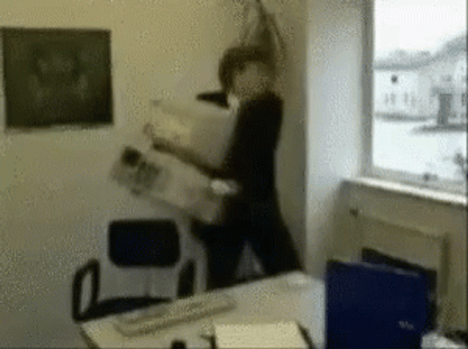 Smashing Computer Tossing Outside Window GIF
