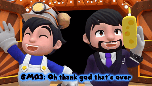 Smg3 : Oh Thank God That 'S Over Is Displayed On A Screen GIF
