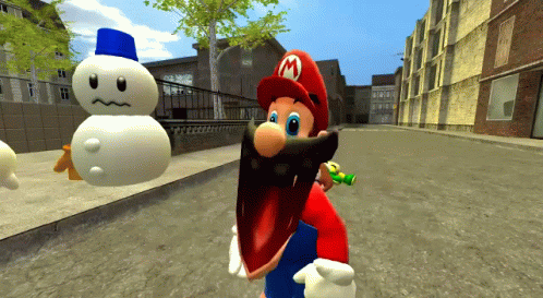 Smg4 Mario With Snow Man GIF