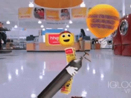 Smiley Cartoon Character Holding Fire Extinguisher