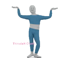 Smiley Face Cartoon in Blue Bodysuit