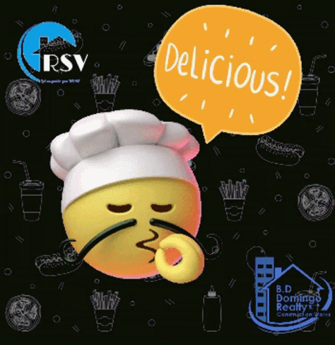 Smiley Face Chef Hat Saying Delicious GIF