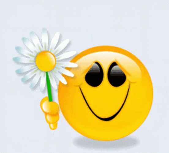 Smiley Face Emoji Giving Flower GIF