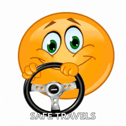 Smiley Face Holding Steering Wheel Safe Travels