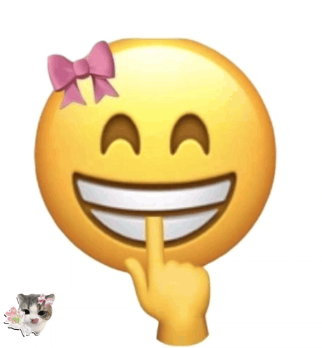 Smiley Face with Pink Bow and Finger on Mouth