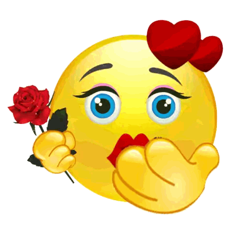 Smiley Face with Red Lips Holding Rose