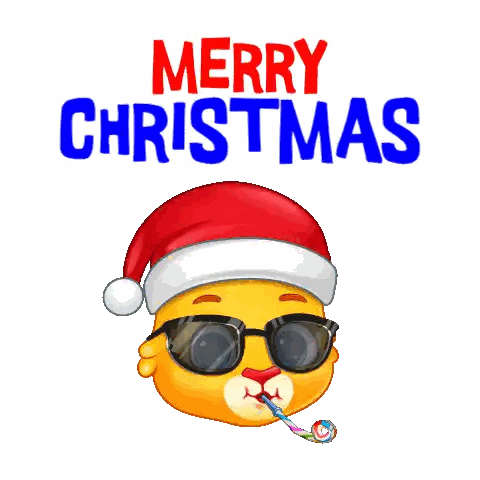 Smiley Face with Sunglasses and Santa Hat Saying Merry Christmas