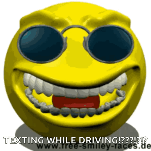 Smiley Face With Sunglasses Texting While Driving