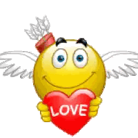 Smiley With Wings Holding Love Heart