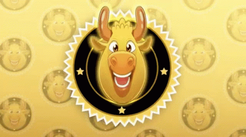 Smiling Cartoon Bull in Black Circle