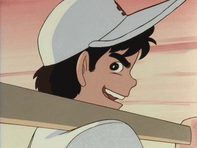 Smiling Cartoon Character Holding Bat GIF