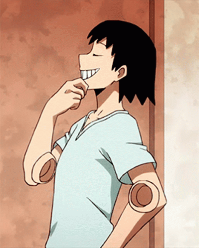 Smiling Cartoon Character Holding Chin