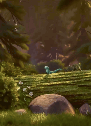 Smiling Cartoon Lizard on Mossy Rock