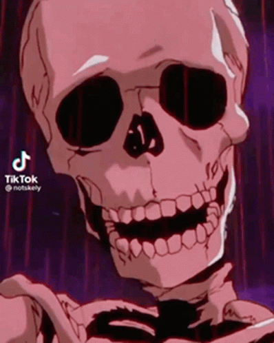 Smiling Cartoon Skeleton with Purple Background