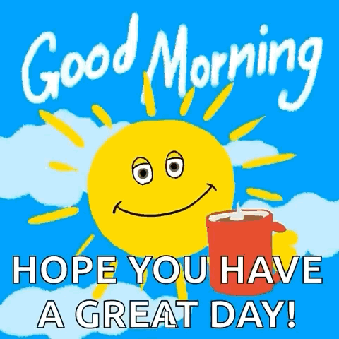 Smiling Cartoon Sun Holding Coffee Good Morning GIF