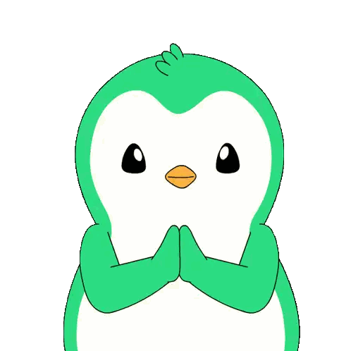 Smiling Green White Penguin with Yellow Beak