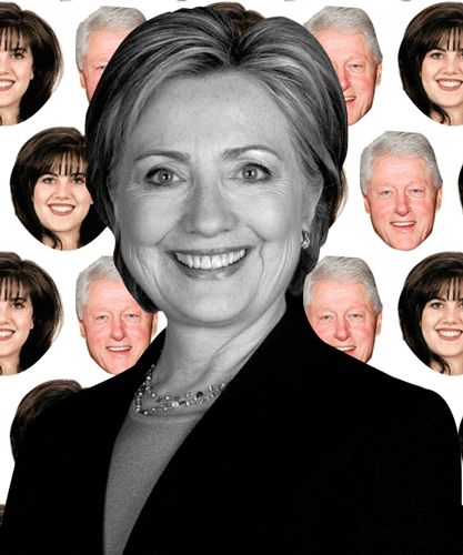 Smiling Hillary Clinton With Heads Falling Behind Her GIF