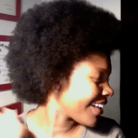 Smiling Lady Wearing Voluminous Afro Hair GIF