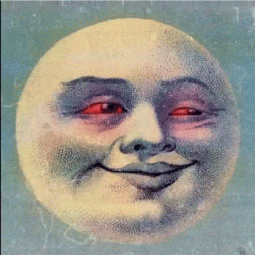 Smiling Moon with Red Eyes and B