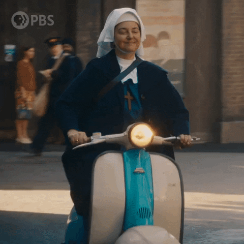 Smiling Nun Riding Scooter Pbs GIF