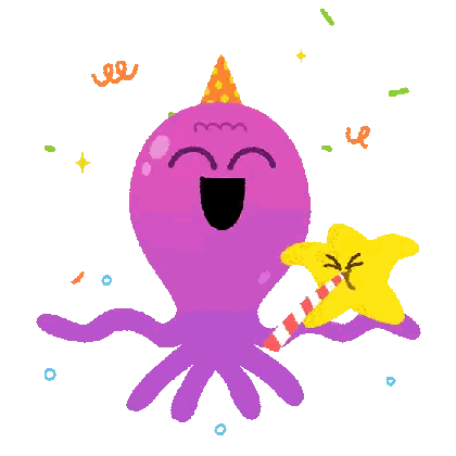 Smiling Purple Octopus With Party Hat