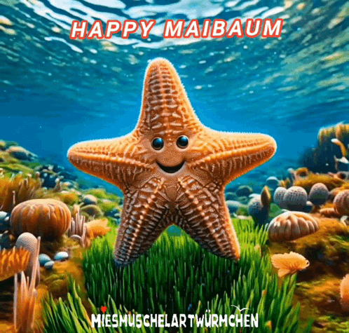Smiling Starfish Surrounded By Seaweed GIF