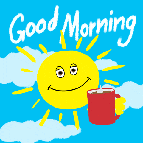 Smiling Sun Holding Coffee Saying Good Morning