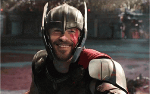 Smiling Superhero with Bloody Helmet