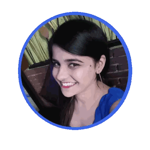 Smiling Woman in Blue Circle