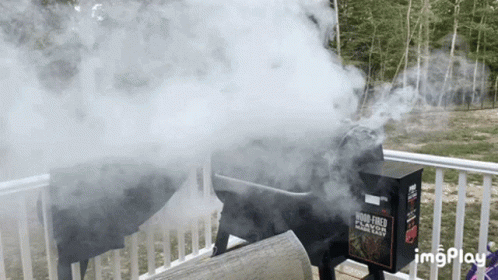 Smoke Is Coming Out Of A Box That Says Wood Roast GIF