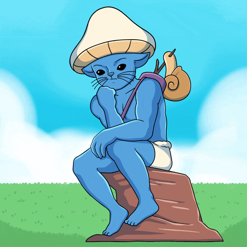 Smurf Cat As The Thinker Statue GIF