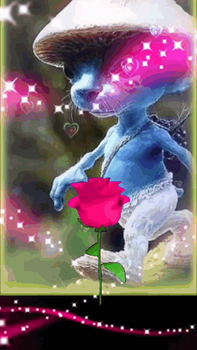 Smurf Cat Meme Roses With Heart GIF