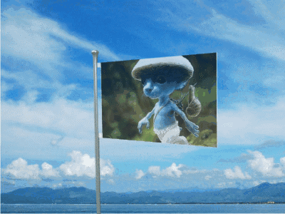 Smurf Cat Picture On Fluttering Flag GIF