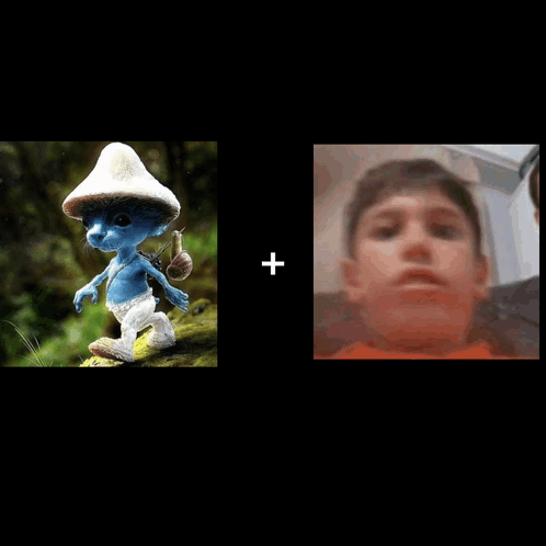 Smurf Cat With Young Boys Faces GIF