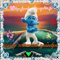 Smurf Happy Retirement Grandpa GIF