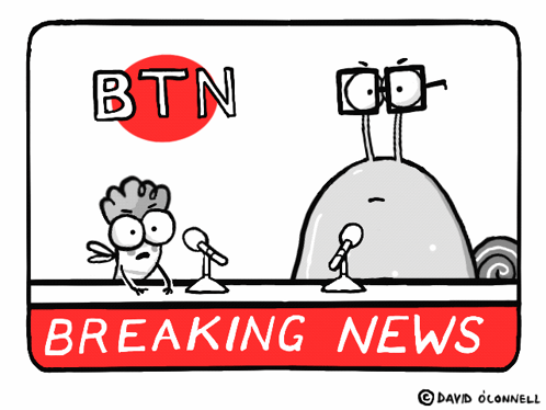 Snail Talking Into Microphone Breaking News Sign