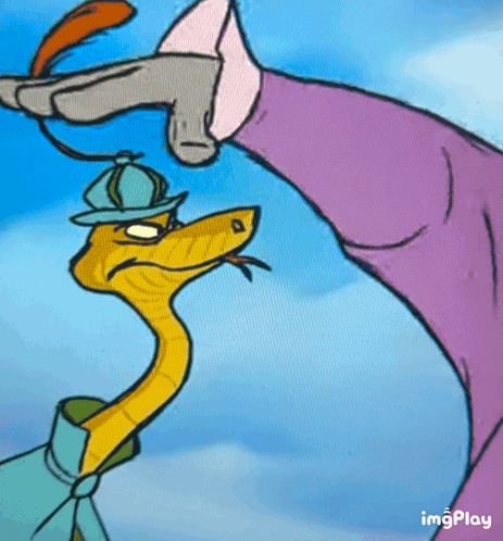 Snake In Hat Holding Feather GIF