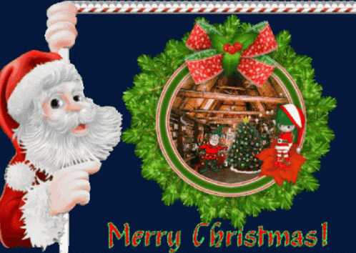 Sneeking Santa Claus Christmas Card GIF